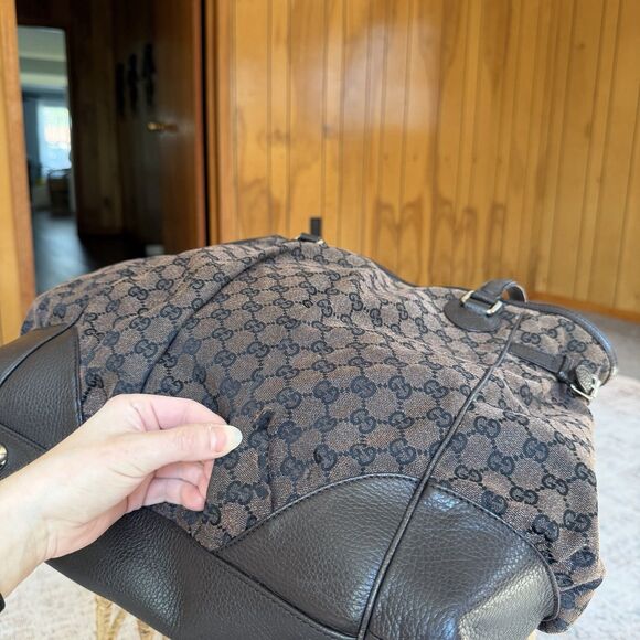 GUCCI GG Nylon Full Moon Tote Bag Brown Leather Canvas Large Monogrammed Print - Picture 10 of 16